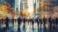 Blurred business people walking in the city scape. Generative AI Royalty Free Stock Photo