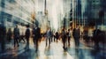 Blurred business people walking in the city scape. Generative AI Royalty Free Stock Photo