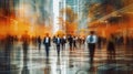 Blurred business people walking in the city scape. Generative AI Royalty Free Stock Photo