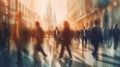 Blurred business people walking in the city scape. Generative AI Royalty Free Stock Photo