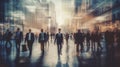 Blurred business people walking in the city scape. Generative AI Royalty Free Stock Photo