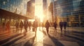 Blurred business people walking in the city scape. Generative AI Royalty Free Stock Photo