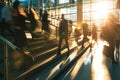 Blurred business people walking up and down stair outside office in fast movement Royalty Free Stock Photo