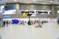 Blurred busy international airport with movement of passengers