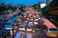 Blurred car traffic background at rush hour in Hanoi street, Vietnam Royalty Free Stock Photo