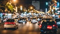 Blurred car traffic background at rush hour in Hanoi street, Royalty Free Stock Photo