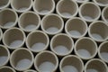 Blurred cardboard sleeves for fireworks. Tubes for pyrotechnics. Cardboard salute launcher barrel. Selective focus