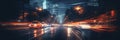 Blurred cars in city at night, concept of Movement, created with Generative AI technology
