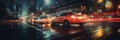 Blurred cars in city at night, concept of Movement, created with Generative AI technology