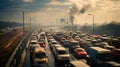 Blurred of cars on the road heading towards the goal of the trip. During the daytime rush traffic. There is a level bridge on the Royalty Free Stock Photo