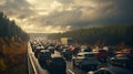 Blurred of cars on the road heading towards the goal of the trip. During the daytime rush traffic. There is a level bridge on the Royalty Free Stock Photo