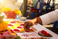 Blurred The ceremony of Brahmins with God Genesha of india.