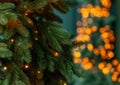 Blurred christmas background, christmas tree and magic bokeh lights in the background. Royalty Free Stock Photo