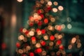 Blurred Christmas Tree Lights with Red and Green Bokeh Effect Royalty Free Stock Photo