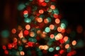 Blurred Christmas Tree Lights with Red and Green Bokeh Effect Royalty Free Stock Photo