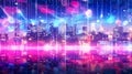 Blurred cityscape at night, bathed in neon pink and blue lights Royalty Free Stock Photo