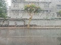 Blurred cityscape in raining, In car view