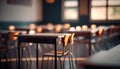 Blurred classroom, empty chairs, sunlight. Royalty Free Stock Photo