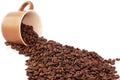 Blurred coffee cup and roasted coffee beans Royalty Free Stock Photo