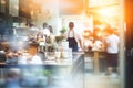 Blurred coffee shop or cafe restaurant The background of the restaurant was blurry and there were some people, a chef Royalty Free Stock Photo