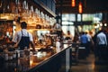 Blurred coffee shop or cafe restaurant The background of the restaurant was blurry and there were some people, a chef Royalty Free Stock Photo