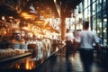 Blurred coffee shop or cafe restaurant The background of the restaurant was blurry and there were some people, a chef Royalty Free Stock Photo