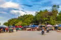 Blurred colorful roads streets cityscape of town Luang Prabang Laos