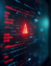 Blurred computer screen shows critical security alert. Hacker attack warning sign. Cybersecurity breach warning. Digital system