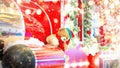 Blurred creative christmas background with christmas decoration and Teddy Bear