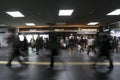 Blurred crowd rush walking swiftly in transportation train subway underground station