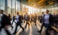 Blurred crowd of unrecognizable business people at the street in a busy city. People in a hurry for work. Rush hour motion blur Royalty Free Stock Photo