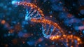 Blurred DNA double helix structure in space abstract background, filled with bright colors and glowing dust, Generative AI. Royalty Free Stock Photo