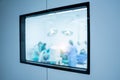 Blurred through the door glass of the surgeons in operating room