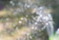 Blurred drops from a water fountain, defocus light, blur bokeh. background as a design element. Summer green-silver card Royalty Free Stock Photo