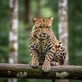 Is blurred, emphasizing the focus on the leopard, suggesting an AI-generate Royalty Free Stock Photo
