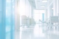 Blurred empty modern hospital corridor background. Abstract blurred clinic hallway interior. Entrance of medical emergency room in Royalty Free Stock Photo