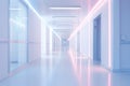 Blurred empty modern hospital corridor background. Abstract blurred clinic hallway interior. Entrance of medical emergency room in