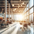 Blurred empty open space office. Abstract light bokeh at office interior