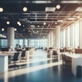 Blurred empty open space office. Abstract light bokeh at office interior background for design Royalty Free Stock Photo