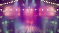 Blurred empty theater stage with colourful spotlights, abstract image of concert lighting illumination background