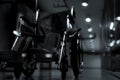 Blurred empty wheelchair at hallway in hospital at night for service patient and disabled people. Medical equipment in hospital Royalty Free Stock Photo