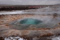 Blurred. The eruption of the Strokkur geyser in the southwestern part of Iceland in a geothermal area near the river Hvitau