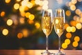 Blurred Fireworks: Champagne Glasses at New Year Party. Generative AI