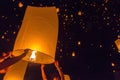 Blurred floating lantern or Yeepeng festival at Chaingmai province. Royalty Free Stock Photo