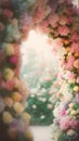 Blurred Flower Arch Background for Product Displays and Portraits, Generative AI Technology