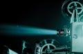 blurred focus of movie projector and beam light for vintage feeling in the outdoor theater Royalty Free Stock Photo