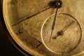 Vintage antique dirty pocket watch with yellowed dial and rusty hands. Clock grunge. Royalty Free Stock Photo