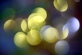 Blurred golden blue lights in pastel colorful hues, background, bokeh Royalty Free Stock Photo