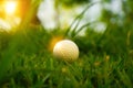Golf ball on tee in beautiful golf course at sunset background Royalty Free Stock Photo