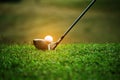 Blurred golf club and golf ball close up in grass field Royalty Free Stock Photo